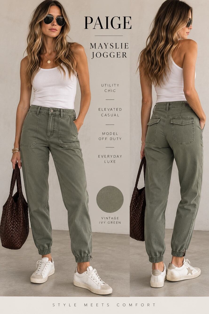 Boho Luxe Utility Chic Jogger Olive Green Ankle Zip Cargo Pants PAIGE Mayslie 27